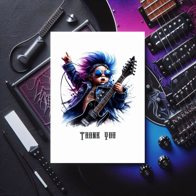 Carte De Remerciements Joyeux Anniversaire Bébé Rock Star (Rock Star Baby Birthday Thank You Card)