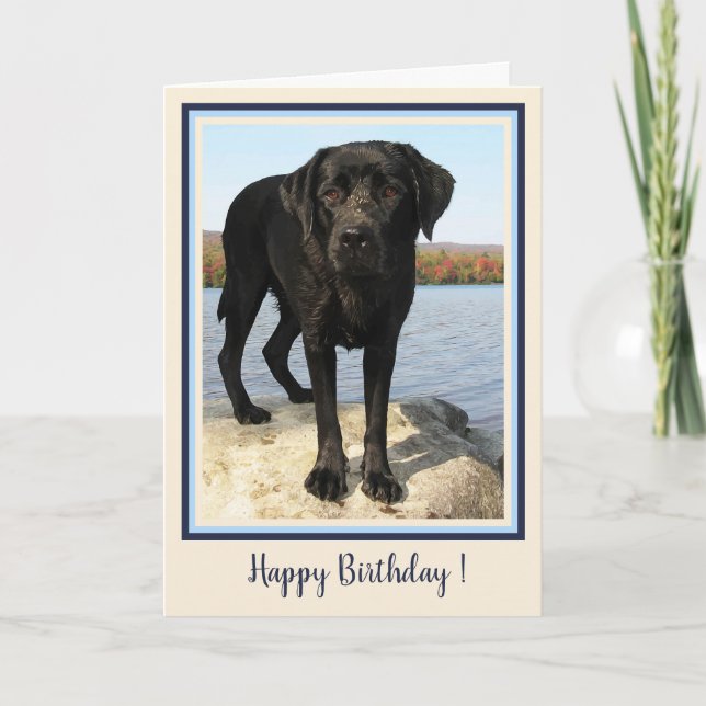 Carte De Remerciements Joyeux Anniversaire Chiots Labrador Noir de la Pla (Devant)