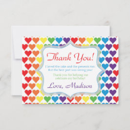 Carte De Remerciements Joyeux Anniversaire Cœurs Arc-en-Ciel