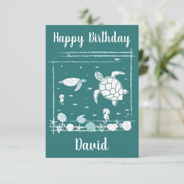 Carte De Remerciements Joyeux anniversaire Cool bleu sous l'océan (Debout devant)