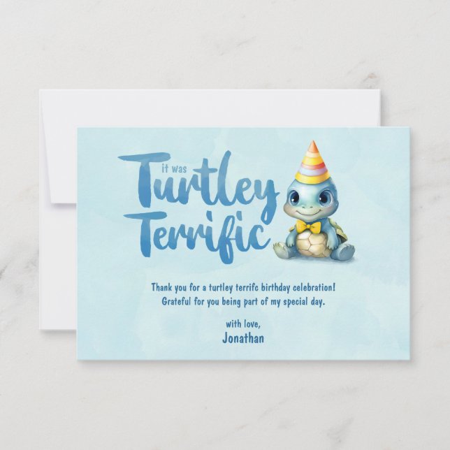 Carte De Remerciements Joyeux anniversaire enfants tortue aquarelle migno (Devant)