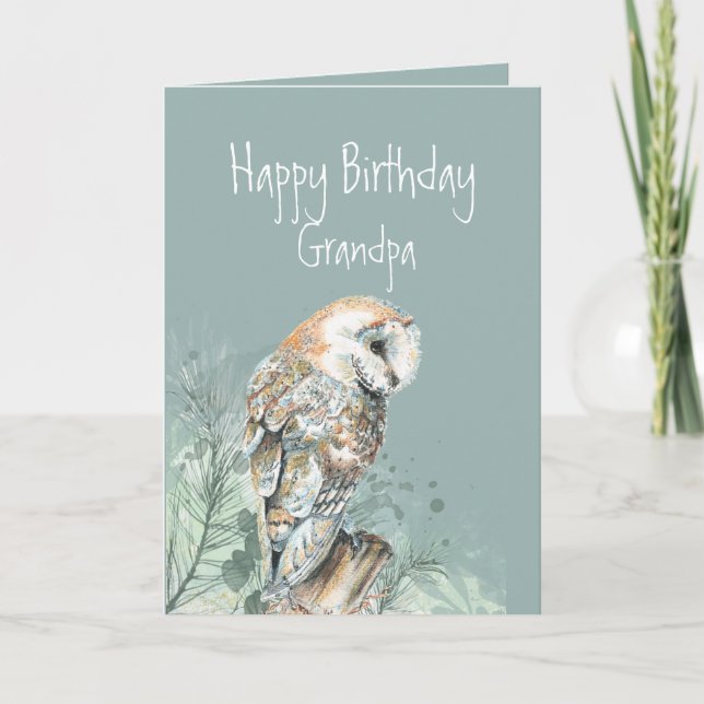 Carte De Remerciements Joyeux anniversaire grand-père Barn Owl (Devant)