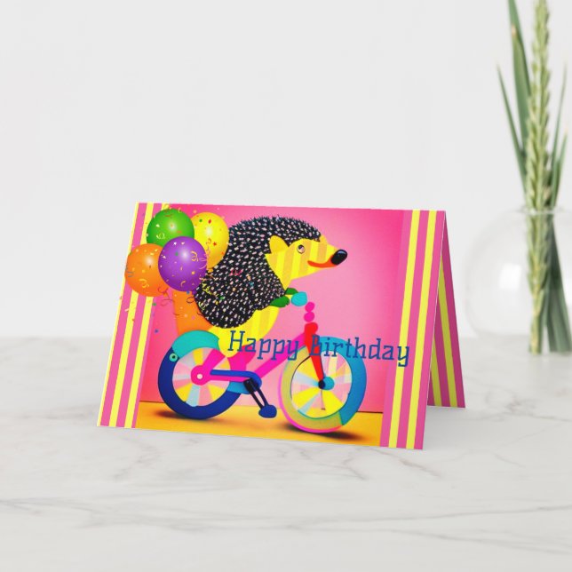 Carte De Remerciements Joyeux Anniversaire Hérisson équitation Ballons de (Devant)