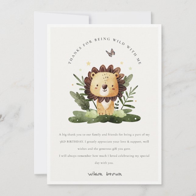 Carte De Remerciements Joyeux Anniversaire Lion Animal Sauvage Tropical d (Devant)