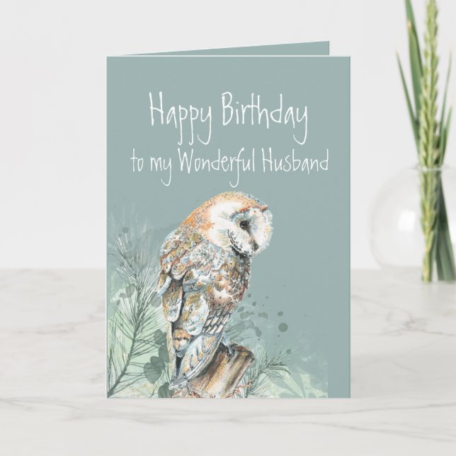 Carte De Remerciements Joyeux Anniversaire Merveilleux Mari Chouette Hulo (Devant)