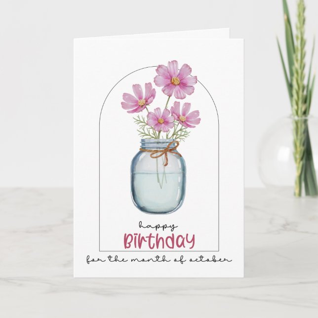Carte De Remerciements Joyeux Anniversaire Mois de naissance Fleurs Cosmo (Devant)