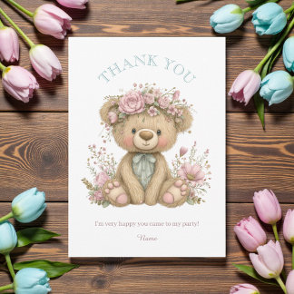 Carte De Remerciements Joyeux Anniversaire Ourson Bohème Mignon