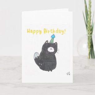 Carte De Remerciements Joyeux Chat d'anniversaire en Casquette de fête 1 