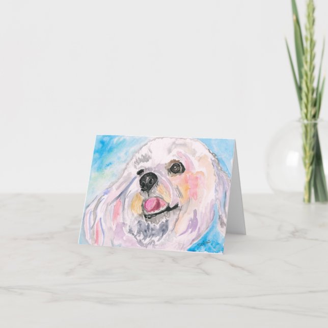 Carte De Remerciements Joyeux chien blanc, art original, aquarelle (Devant)