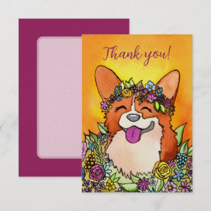 Carte De Remerciements Joyeux Corgi Aux Fleurs