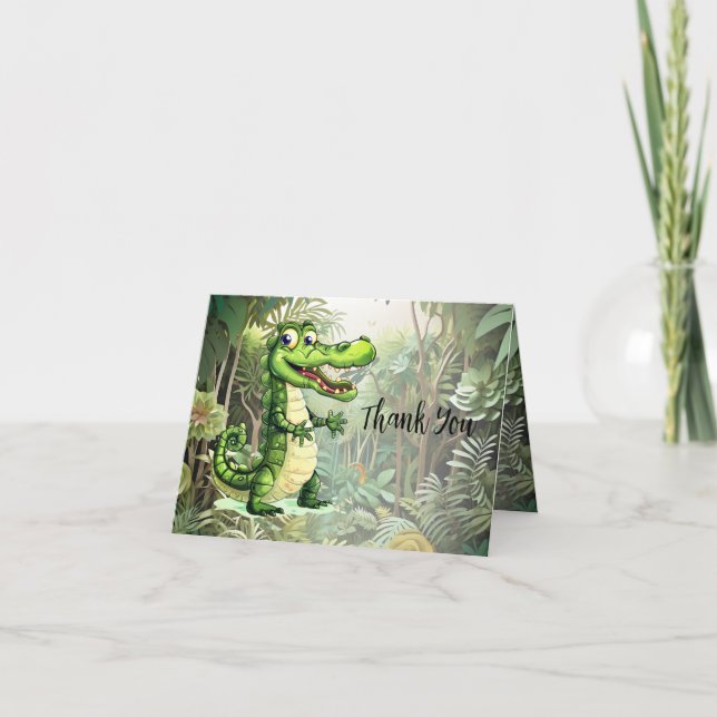 Carte De Remerciements Joyeux Crocodile sauvage arbres de la jungle belle (Devant)