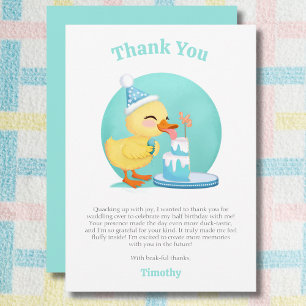 Carte De Remerciements Joyeux demi-anniversaire bébé canard avec fête de 