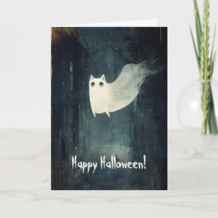 Carte De Remerciements Joyeux Halloween avec vol de chat fantôme