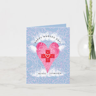 Carte De Remerciements Joyeux jour des infirmières Bleu Coeur rose Person