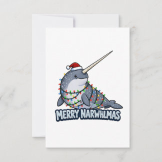 Carte De Remerciements Joyeux Narwhalmas Lumières de Noël de Narval Drôle