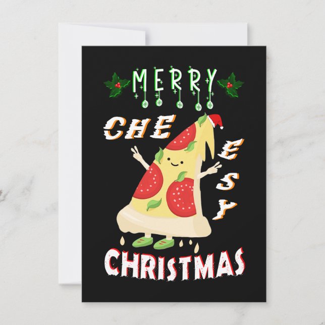 Carte De Remerciements Joyeux Noël Cheesy Noël Noël Père Noël Pizza Noël (Devant)