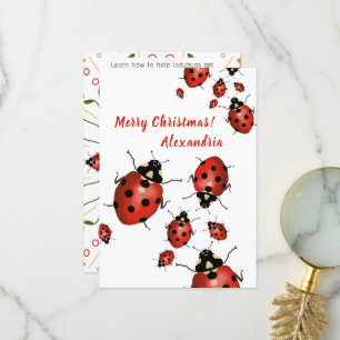 Carte De Remerciements Joyeux Noël Coccinelle Rouge Noir sur Blanc