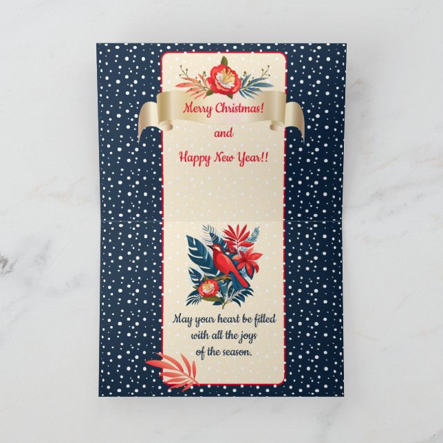 Carte De Remerciements Joyeux Noël et Bonne Année ! Oiseau bleu 2026 (Intérieur)
