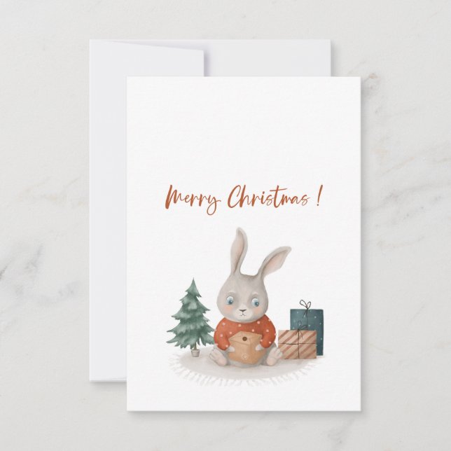 Carte De Remerciements Joyeux Noël et heureux Nouvel An mignon lapin (Devant)