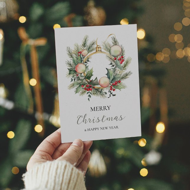 Carte De Remerciements Joyeux Noël Joyeux Nouvel An Wreath Minimal (Créateur téléchargé)