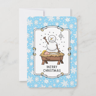 Carte De Remerciements Joyeux Noël Nativité bébé Jésus Snowman