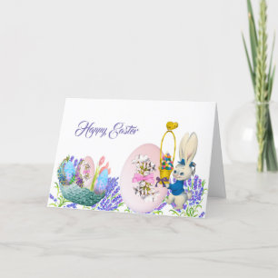 Carte De Remerciements Joyeux Panier d'oeufs de lapin de Pâques Lilac Ele