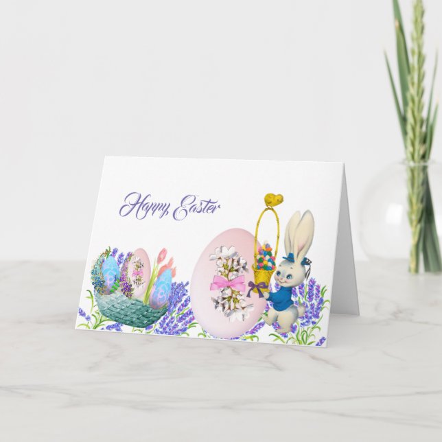 Carte De Remerciements Joyeux Panier d'oeufs de lapin de Pâques Lilac Ele (Devant)