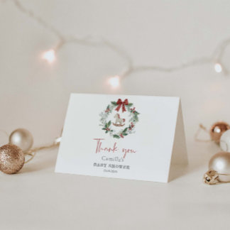 Carte De Remerciements Joyeux petit Baby shower couronne de Noël