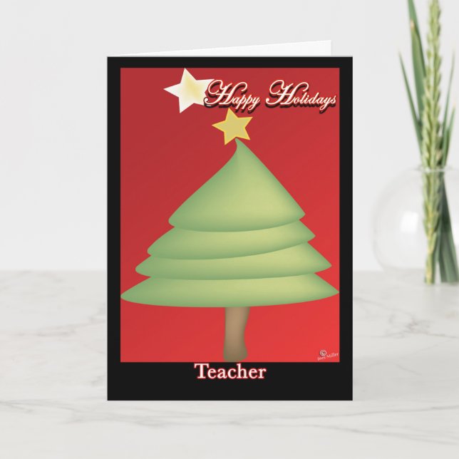 Carte De Remerciements Joyeux professeur de vacances Green Pine arbre bri (Devant)