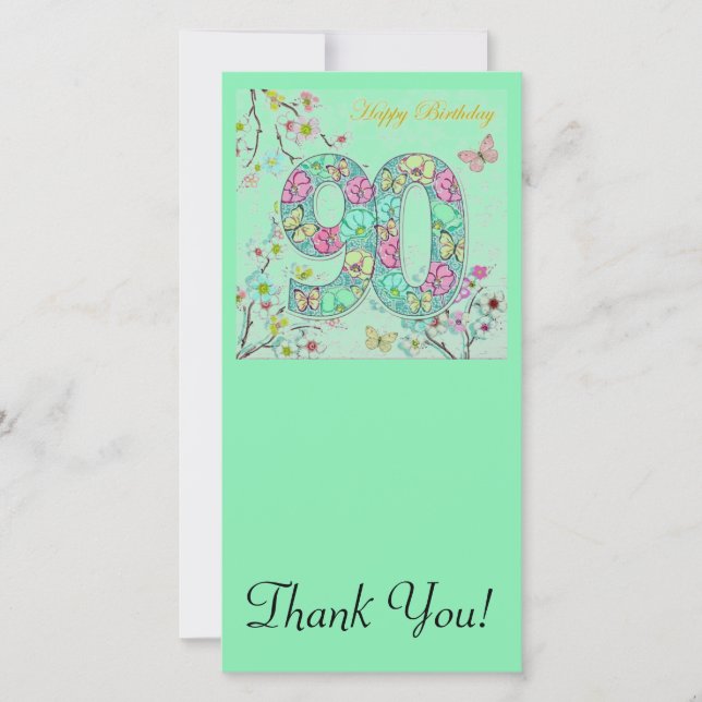 Carte De Remerciements Joyeux quatre-vingt-dixième anniversaire (Devant)