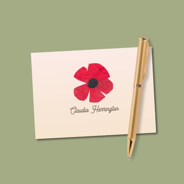 Carte De Remerciements Joyeux Rouge Poppy moderne à la main (The big bold red poppy on this thank you card is my own original art, made with scissors & paper.
)