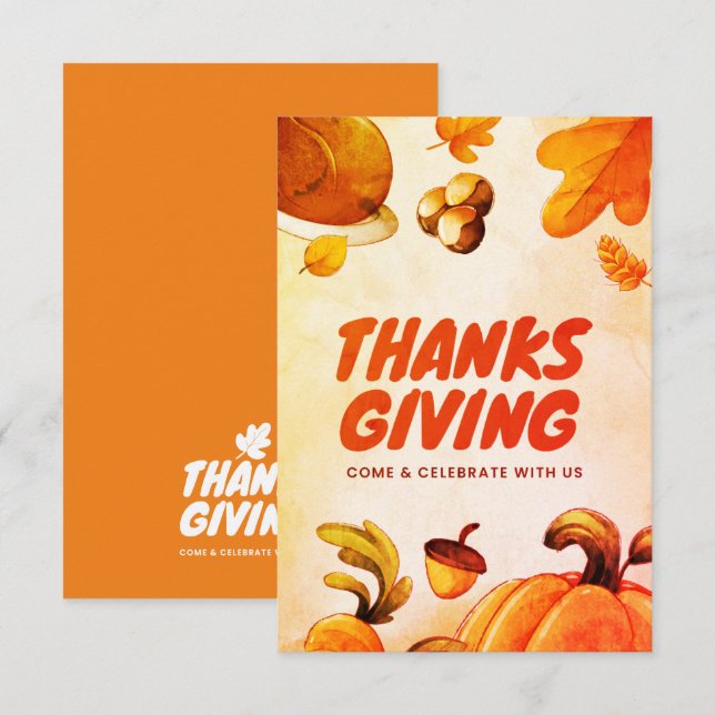 Carte De Remerciements Joyeux Thanksgiving avec Citrouille et Feuilles d' (Devant / Derrière)