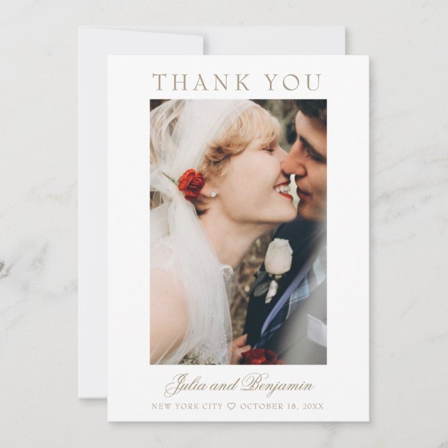 Carte De Remerciements Julia Simple Gold Script 2 Photo Mariage (Devant)