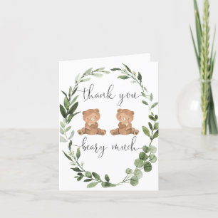 Carte De Remerciements Jumeau Nounours vert eucalyptus