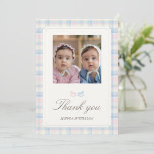 Carte De Remerciements Jumeaux bleu rose premier anniversaire de Beary