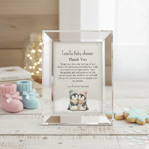 Carte De Remerciements Jumeaux de l'hiver de pingouin Cadeau de bébé Garç