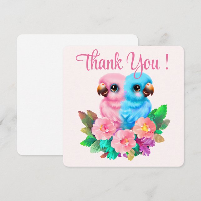 Carte De Remerciements Jumeaux de perroquets pour bébés (Devant / Derrière)