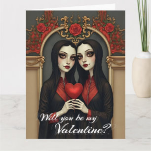 Carte De Remerciements Jumelles gothiques de la Saint-Valentin avec cœur