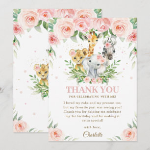 Carte De Remerciements Jungle Animal Safari rose Blush Floral Anniversair