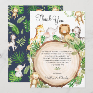 Carte De Remerciements Jungle Animaux Baby shower Verdure Safari Garçon