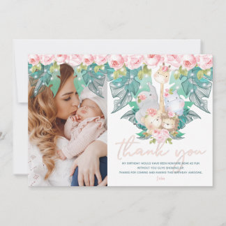 Carte De Remerciements Jungle Animaux Fille Photo Anniversaire