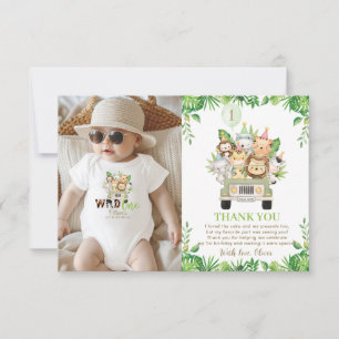 Carte De Remerciements Jungle Animaux Safari Voiture Verdure 1er annivers