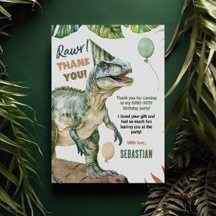 Carte De Remerciements Jungle Dinosaur T Rex fête d'anniversaire