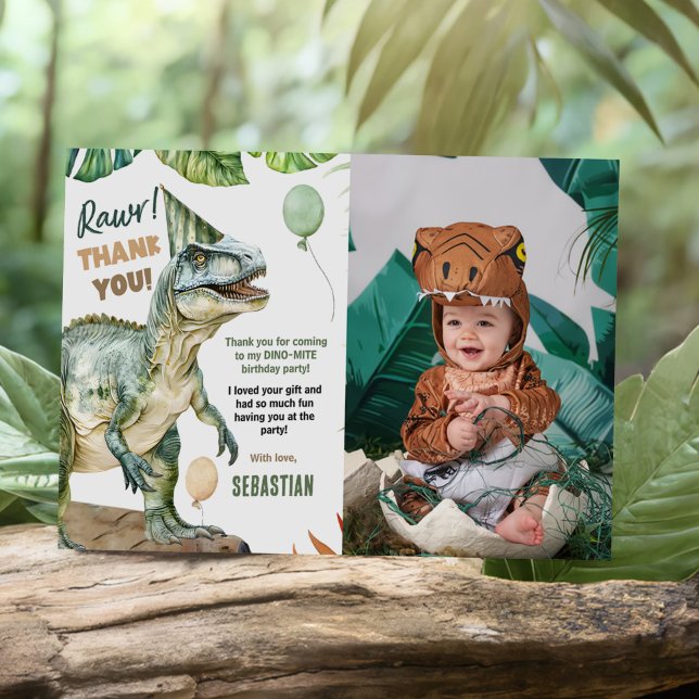 Carte De Remerciements Jungle Dinosaur T Rex Photo de fête d'anniversaire (Créateur téléchargé)