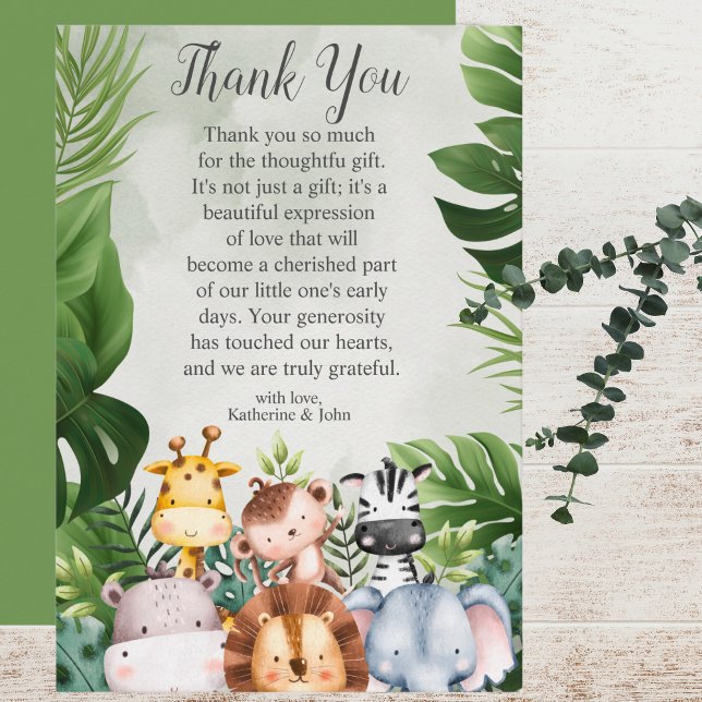 Carte De Remerciements Jungle moderne Safari Animaux Baby shower garçon (Créateur téléchargé)