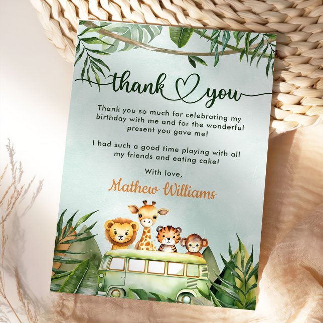Carte De Remerciements Jungle Safari 1er anniversaire (Créateur téléchargé)