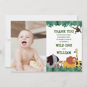 Carte De Remerciements Jungle Safari 1er anniversaire Wild One