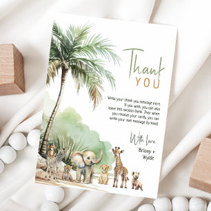 Carte De Remerciements Jungle Safari Animaux Baby shower vertical Plat