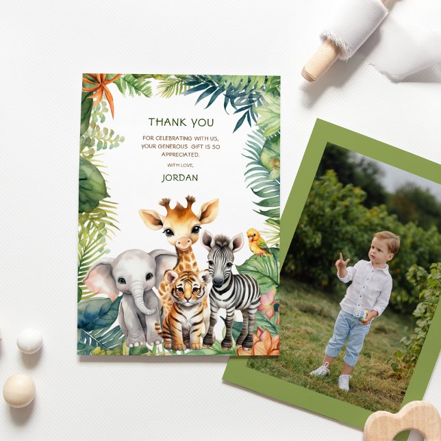 Carte De Remerciements Jungle Safari Animaux pour Garçon Photo Anniversai (Créateur téléchargé)