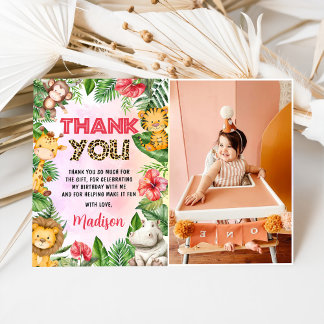 Carte De Remerciements Jungle Safari fille fête d'anniversaire photo